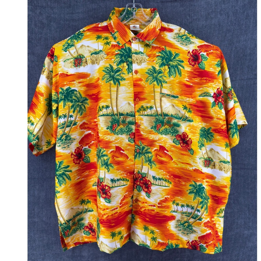 Rima Hawaii Hawaiian Aloha Shirt Mens 2XL Tropical Palm Tree Hibiscus Beach Camp